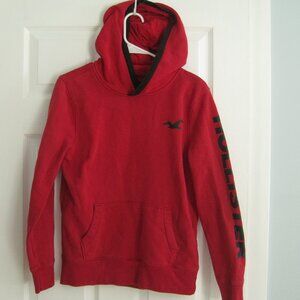Hollister Boys Red Black Hoodie with Sleeve Print and Big Logo Back Size XS